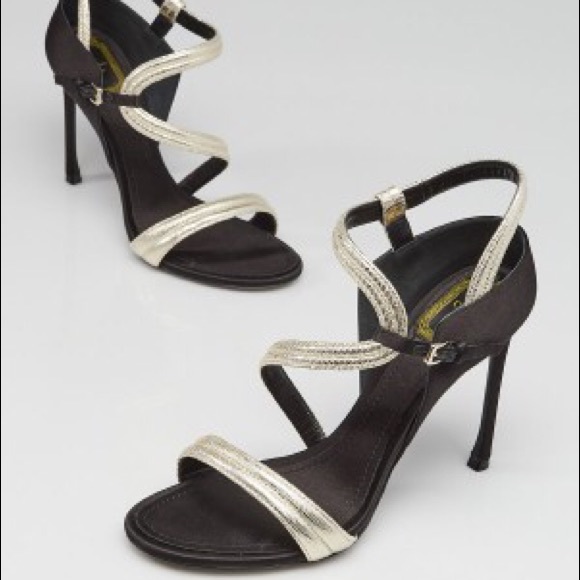 Christian Dior Silver Goatskin Leather and Black Satin  CHRISTIAN DIOR silver Satin Deesse Sandals Sz 8